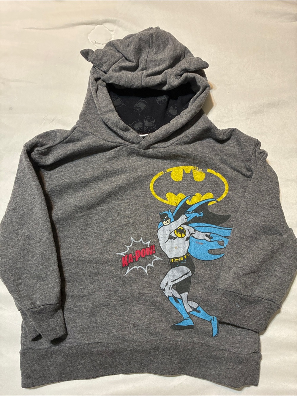Batman Grey Hoodie with Yellow Logo and Blue Accents